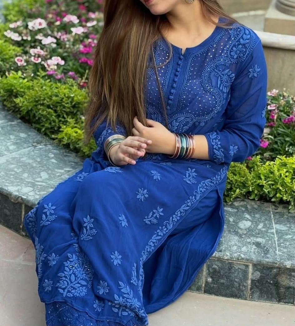 Premium Gala Mukaish Jaal Viscose Kurti with Pant Set