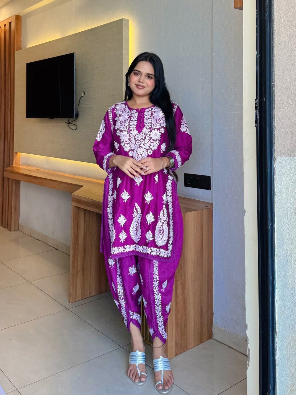 Short Gown Chanderi Set