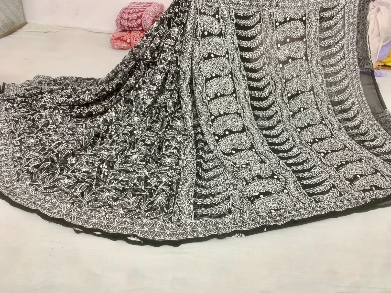 Chiffon Heavy Full Jaal Saree