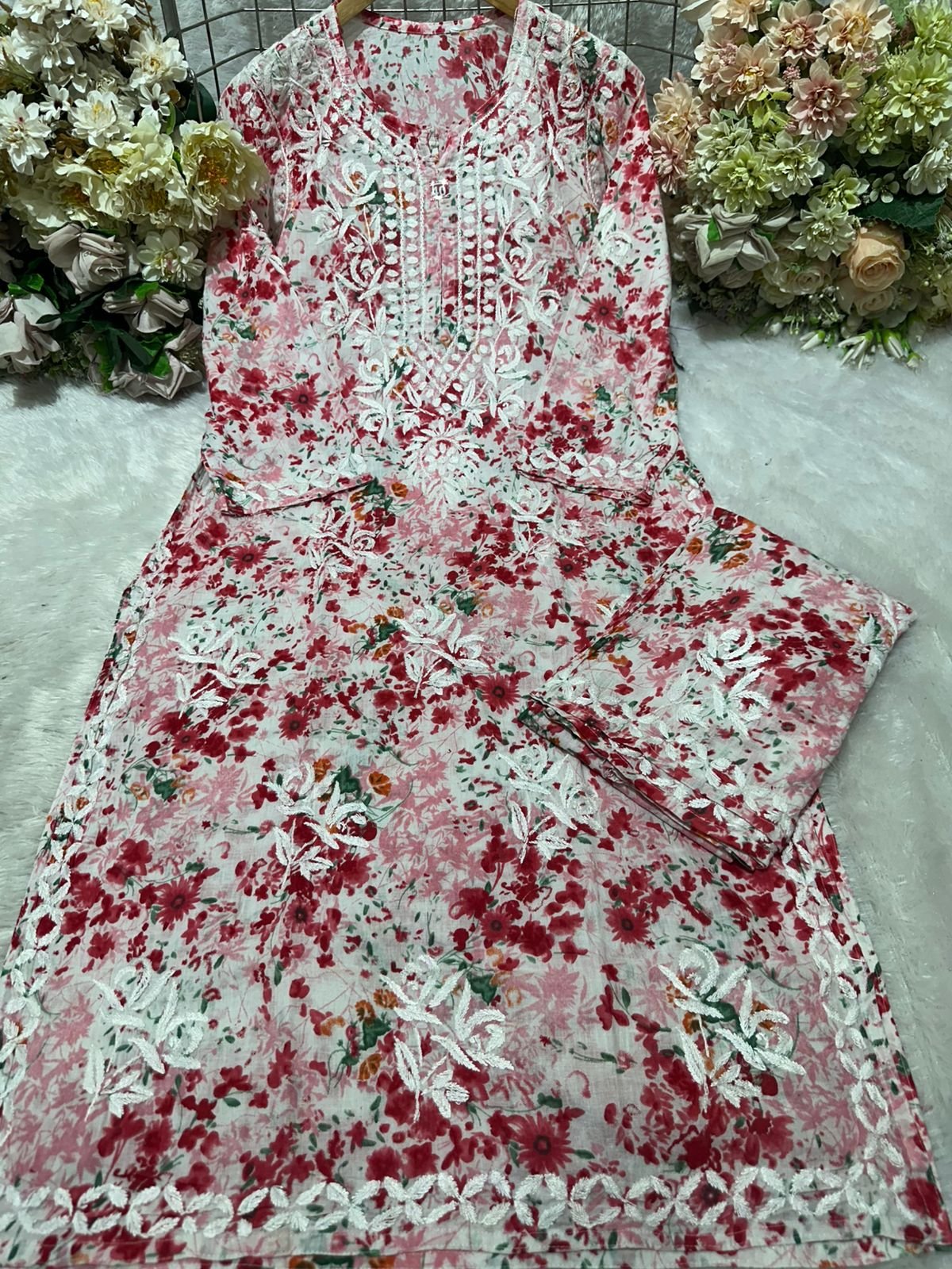Rose Print Mulmul Kurti & Palazzo Set
