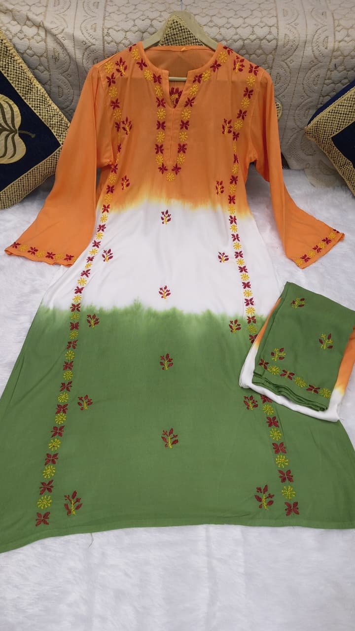 Premium Beautiful Reyon Fabric 2piece Set in Double Threaded Chikankari Handwork