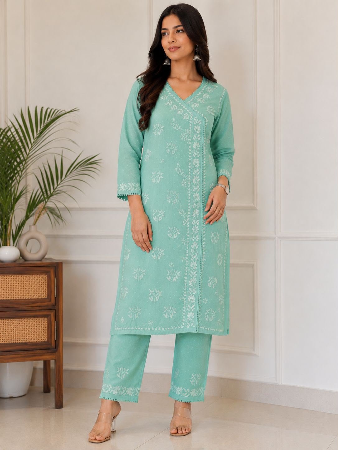 Exclusive Angarkha Style Dobby Kurti & Pant 
